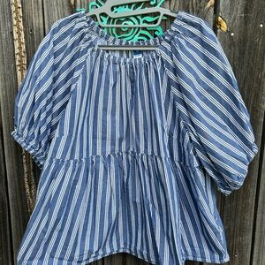 Old Navy Blue and White Striped Blouse